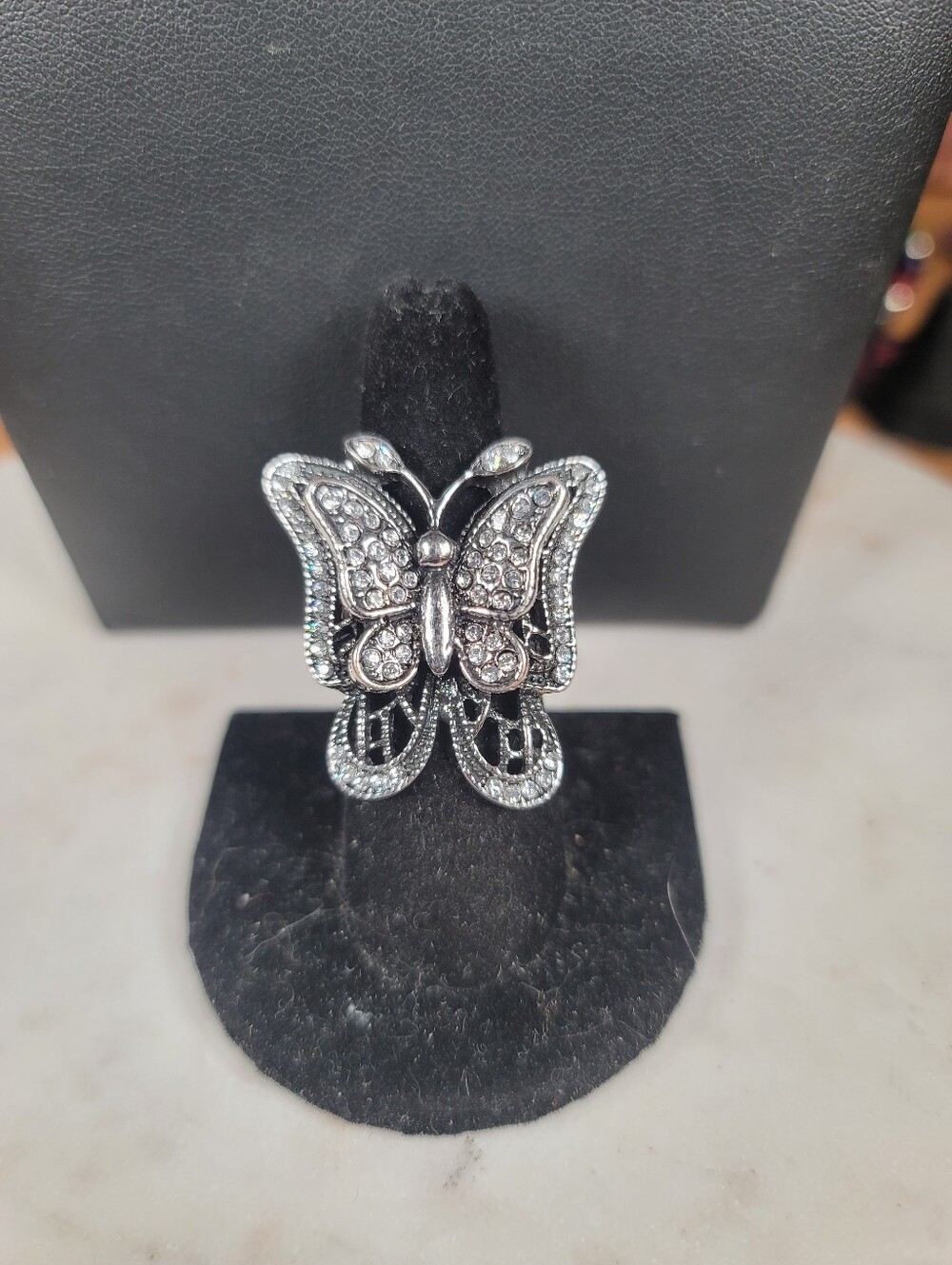 paparazzi Silver Crystal Butterfly Statement Ring